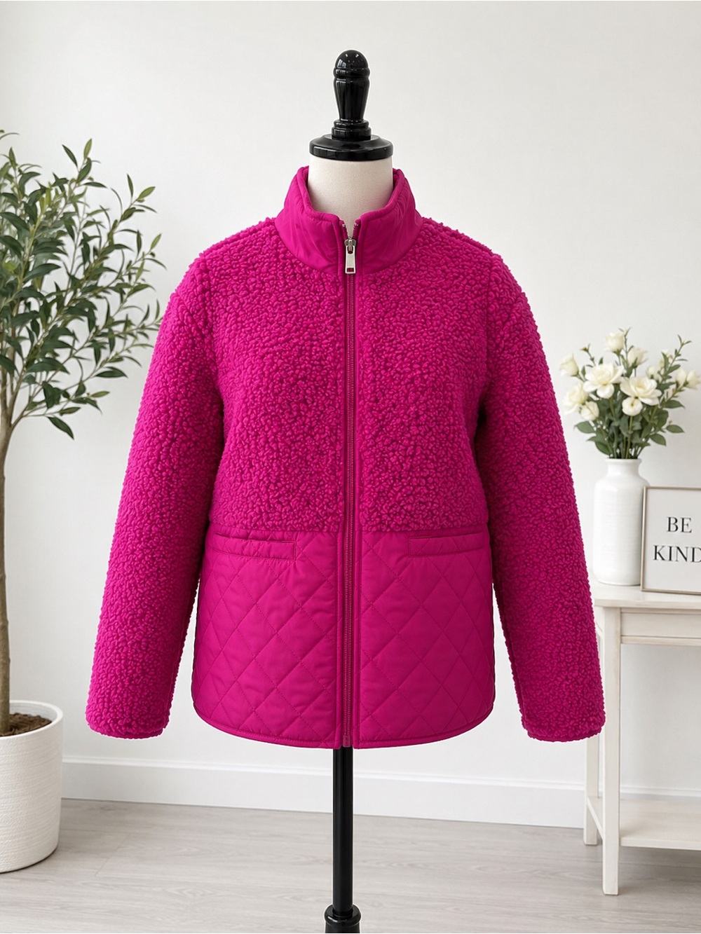 Charter Club Girls Bright Fuchsia Sherpa & Quilted Jacket